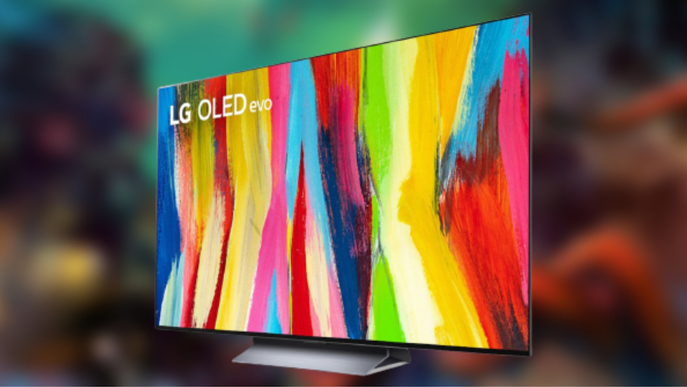 یک مدل تلویزیون ال جی با نمایش تصویری از رنگ‌ها