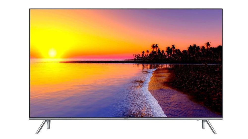 تلویزیون ۵۵ اینچ سامسونگ مدل NU8900 با تصویری از غروب دریا