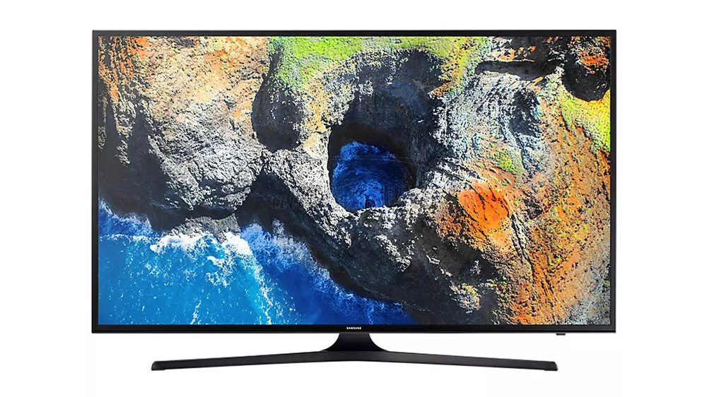 تلویزیون ۵۰ اینچ سامسونگ مدل NU7900 با تصویری از صخره و دریا از بالا