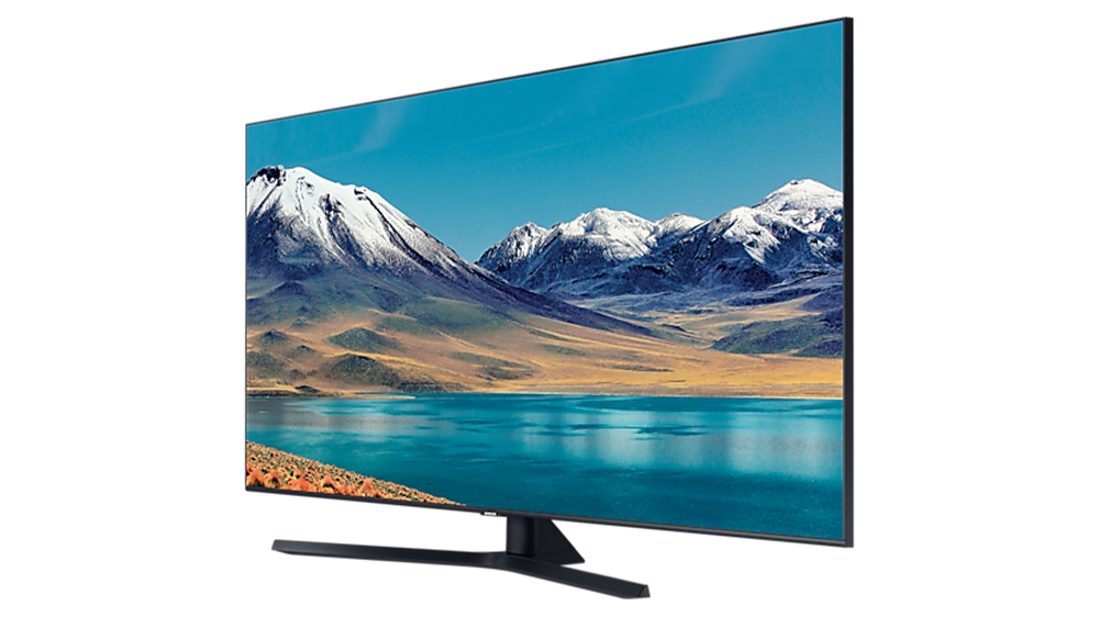تلویزیون 55 اینچ سامسونگ مدل 55TU8500 با نمایش کوه برفی و دریاچه