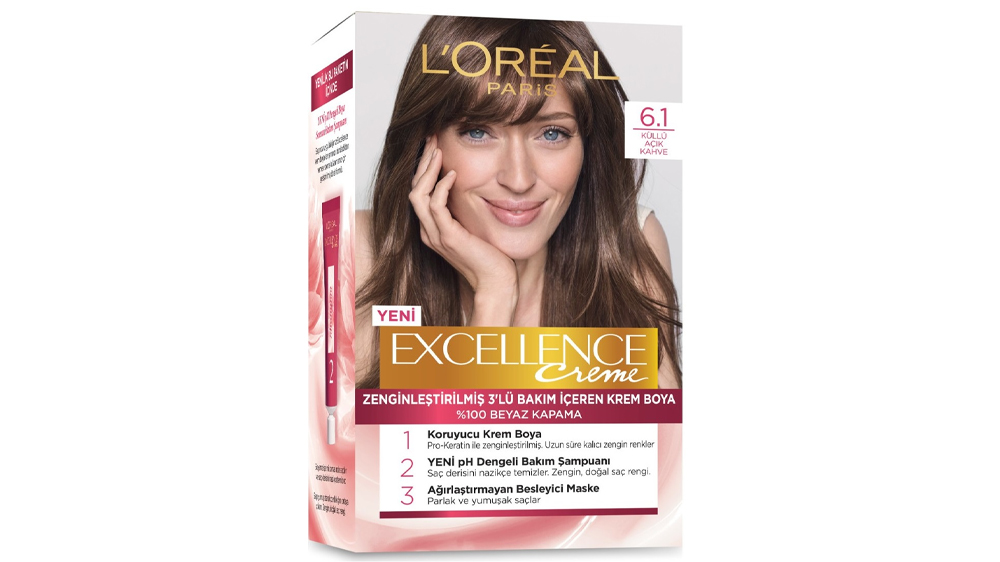 کیت رنگ موی لورآل (Loreal) سری Excellence شماره 6.1 با بسته‌بندی تصویر یک خانم