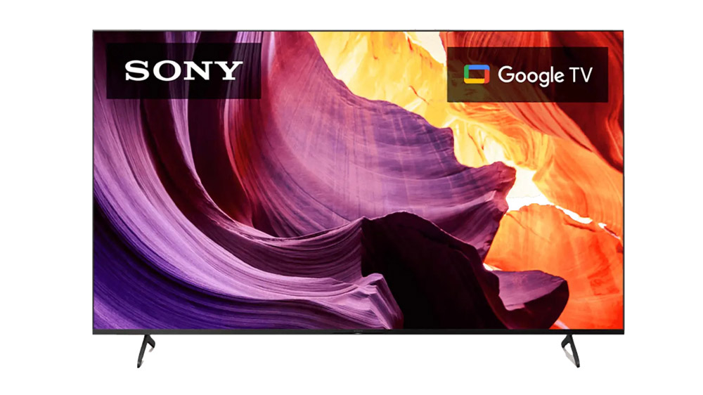 تلویزیون 4K برند Sony مدل X95L مشکی رنگ در حال نمایش تصویر صخره‌هایی به رنگ بنفش