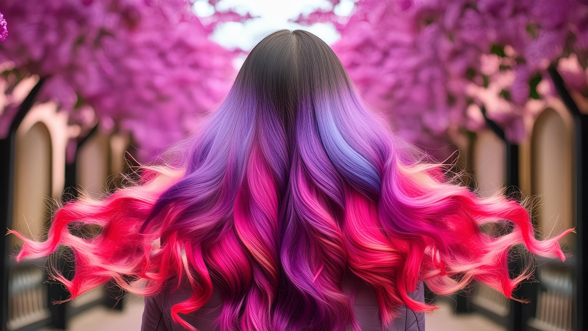 زنی با موهای چند رنگ فانتزی