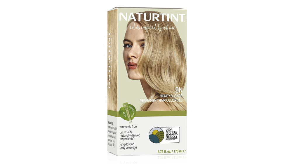 یک بسته رنگ موی Naturtint با عکس یک زن جذاب با موهای بلوند روی آن