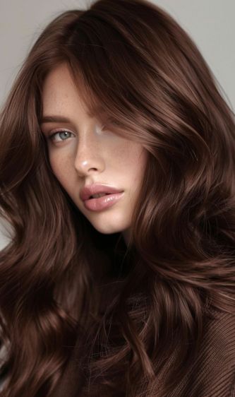 خانمی با موهای حالت دار و بلند به رنگ قهوه‌ای بلوطی