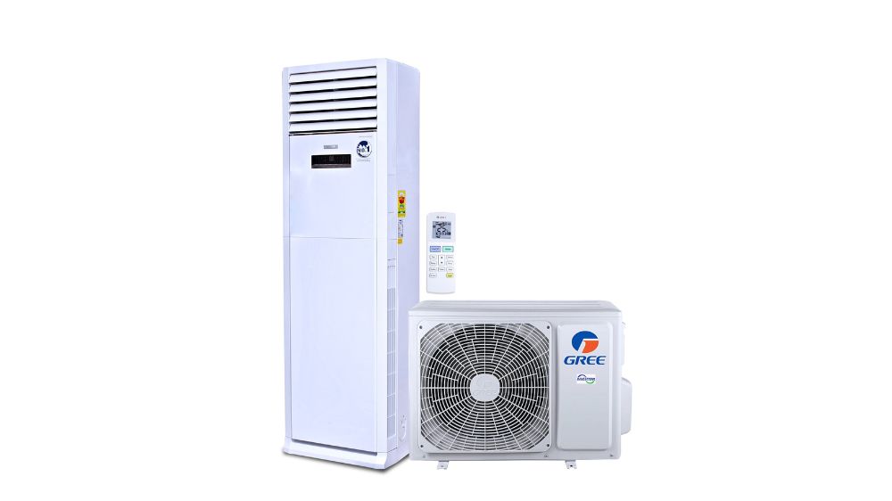 یونیت داخلی و خارجی کولر گازی ایستاده گری همراه با ریموت کنترل