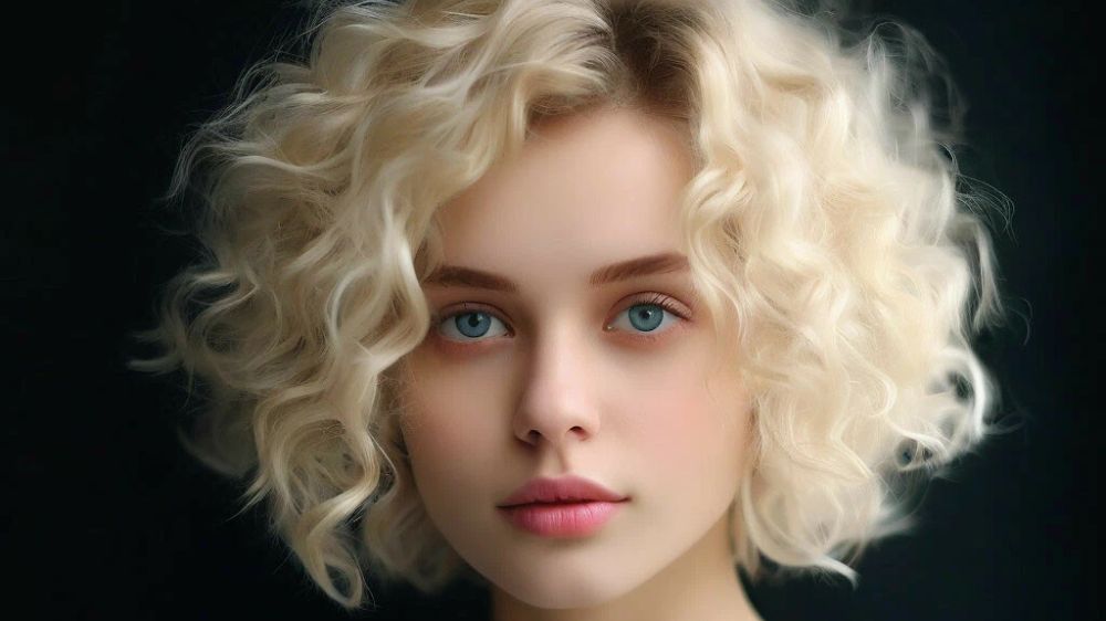 خانمی با موهای فر کوتاه به رنگ بلوند نقره‌ای