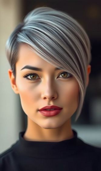 خانمی با موهای کوتاه و هایلایت پلاتینه و تیره