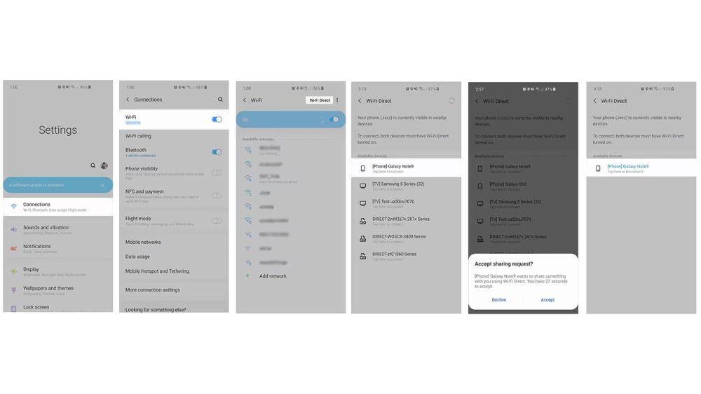 اسکرین‌شات‌هایی از تنظمیات WiFi-Direct در گوشی سامسونگ