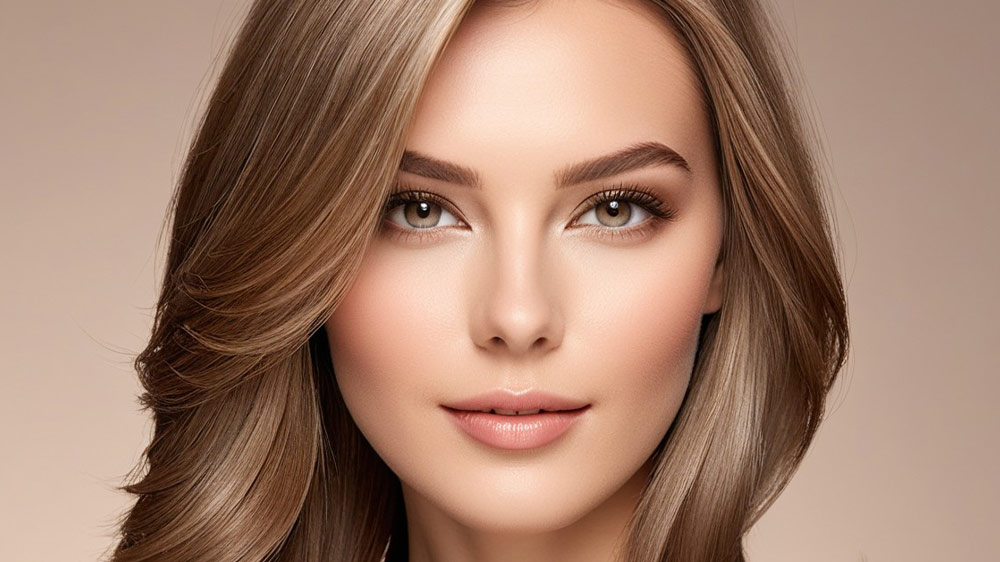 زن با موهای صاف متوسط و تکنیک ایرتاچ در رنگ دودی نسکافه بژ