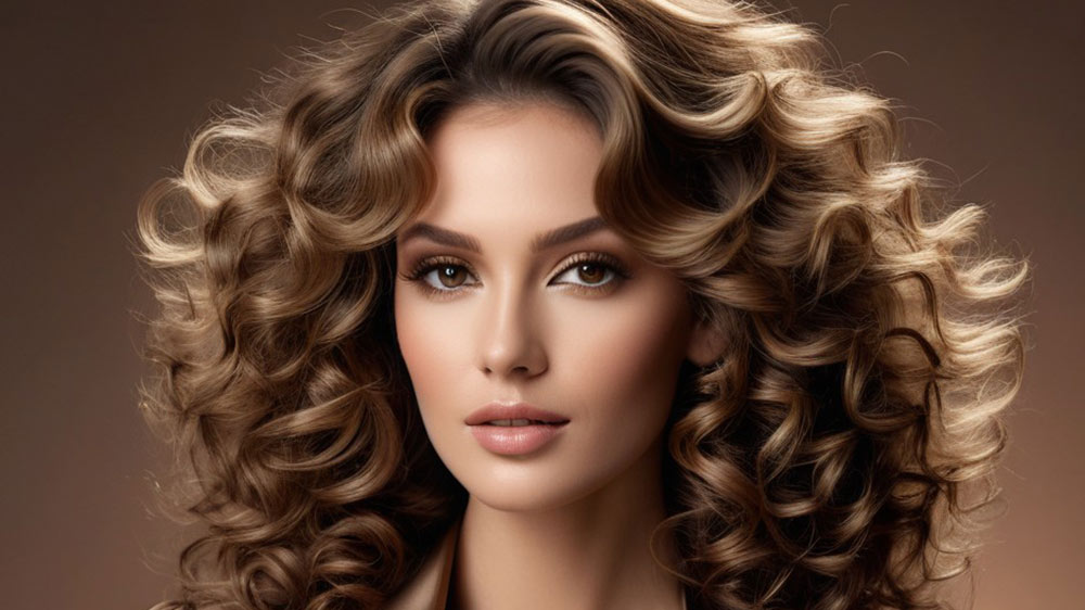 زن با موهای لایهدار بلند و سهبعدی عسلی شکلاتی