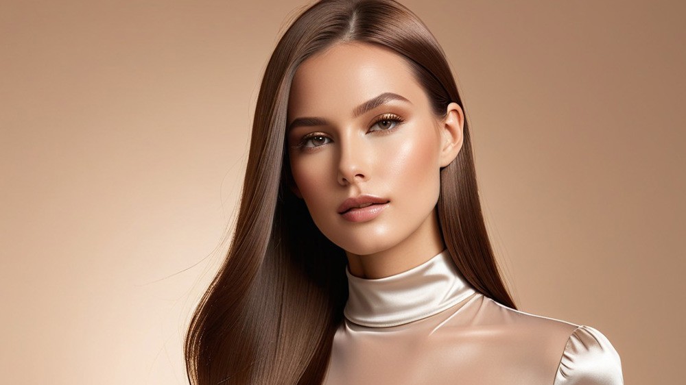 زن با موهای صاف و براق شکلاتی عسلی