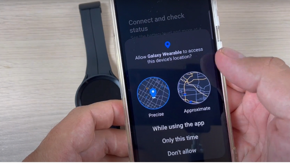 درخواست دسترسی به لوکیشن توسط برنامه galaxy wearable سامسونگ