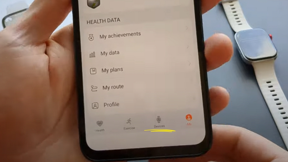 تب Devices در صفحه اصلی و منوی برنامه huawei health