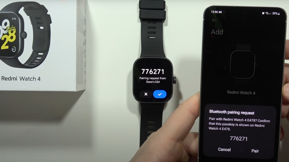 نمایش کد pair بر روی ساعت هوشمند شیائومی و گوشی موبایل سامسونگ