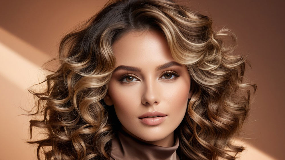 زن با موهای چندلایه شکلاتی عسلی روشن