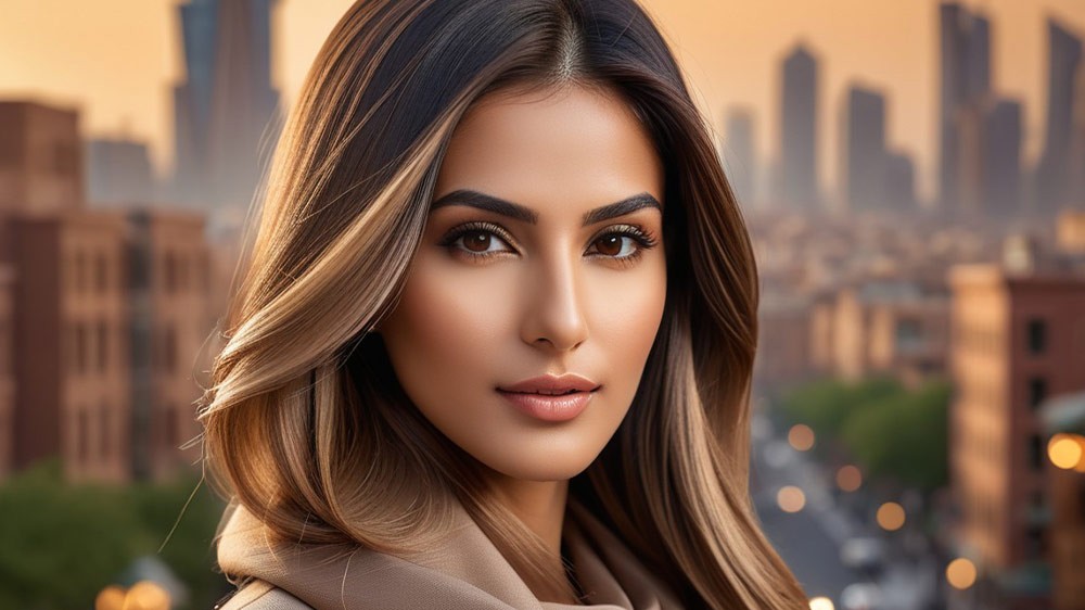 چهره زنی زیبا رنگ مو بالیاژ نسکافهای
