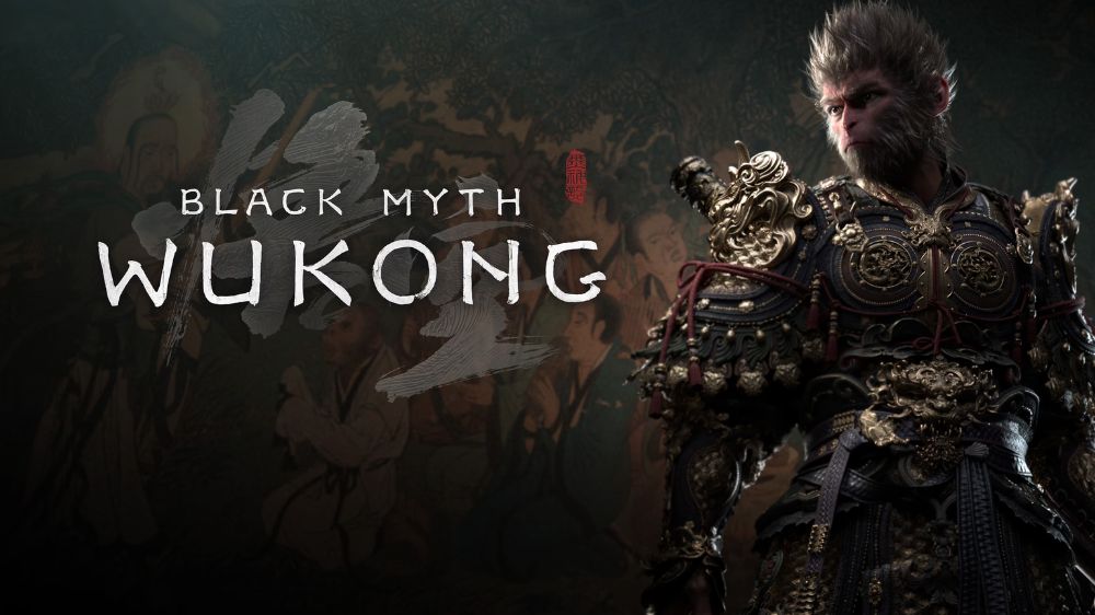 پوستر رسمی بازی Black Myth:Wukong با حضور شخصیت اصلی و نقاشی چینی در پس‌زمینه