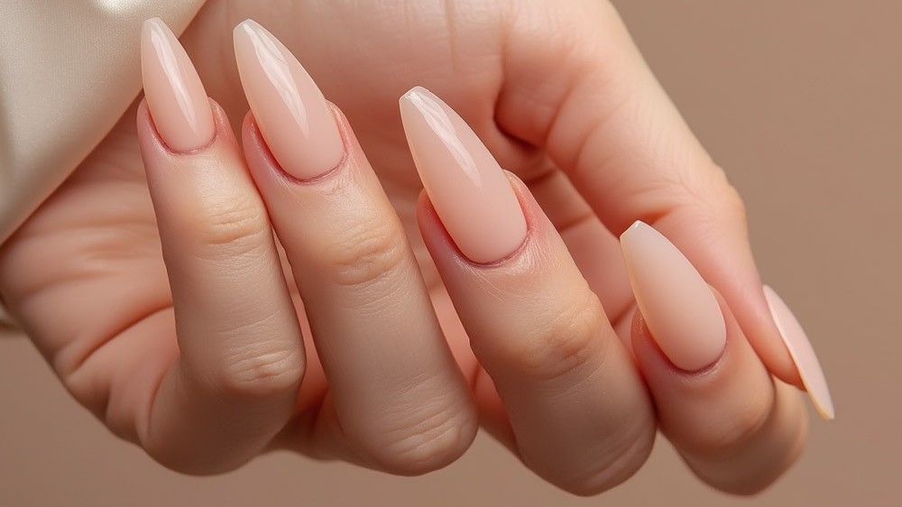 طراحی ناخنهای بلند دست با لاک صورتی روشن