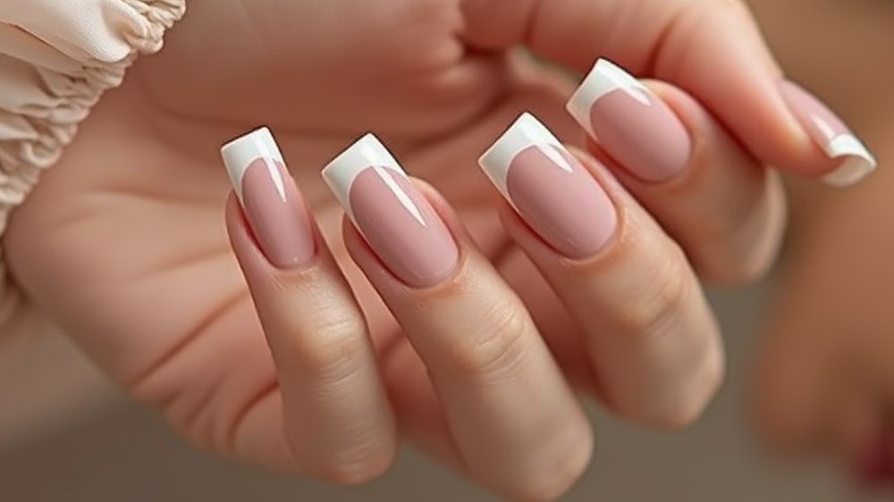 طراحی فرنچ ناخن با لاک صورتی و سفید