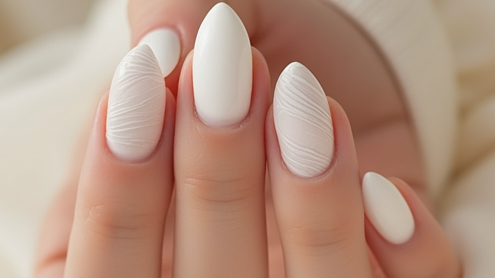 طراحی ناخنهای دست با لاک سفید شیری