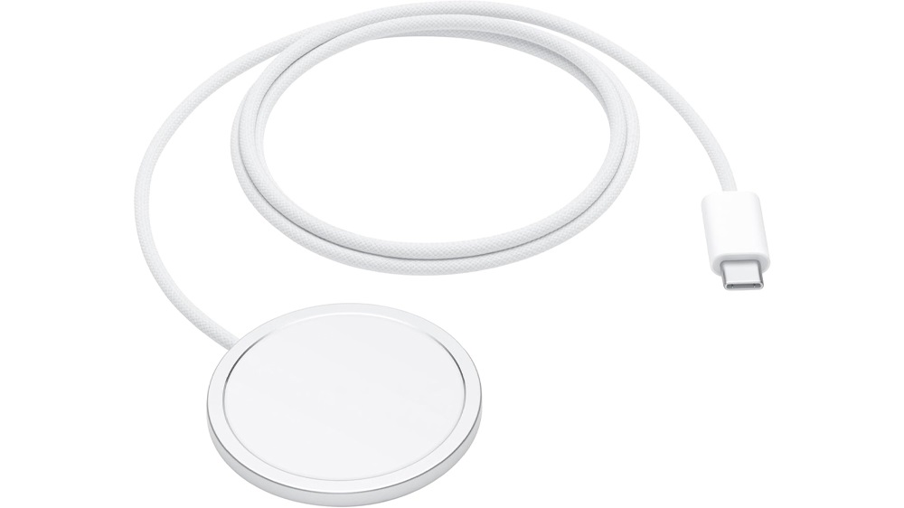 شارژر مگسیف اپل به رنگ سفید متصل به کابل USB-C