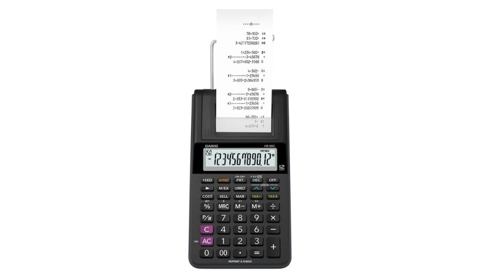 ماشین حساب حسابداری چاپی مدل HR-8RC-BK از برند کاسیو به رنگ مشکی