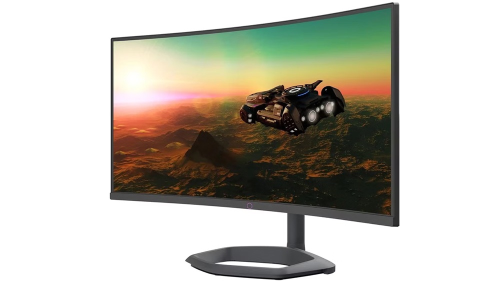 مانیتور Cooler Master GM34 CWQ2 خمیده ۳۴ اینچی با تصویر زمینه یک صفینه فضایی در حال پرواز