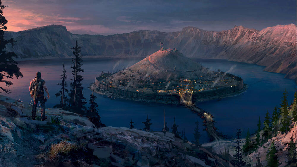 شخصیت اصلی بازی Days Gone Remastered که از فاصله در حال نگاه کردن به شهری است