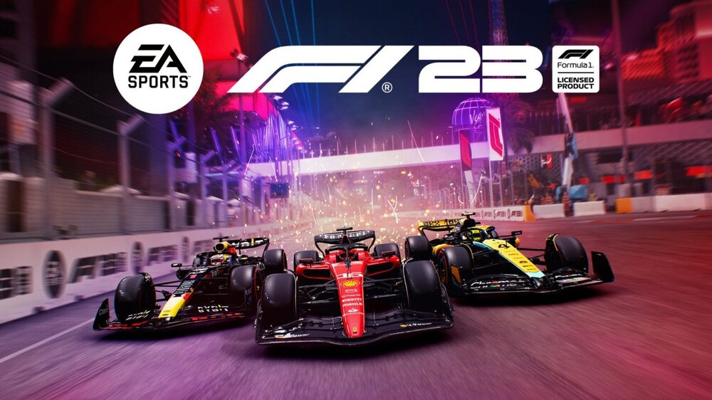 پوستر بازی F1 23 که چند ماشین F1 در حال مسابقه را نشان میدهد