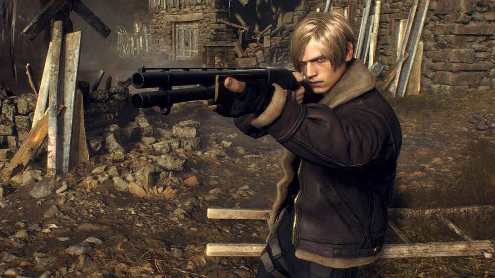 لیان اس کندی از resident evil 4 remake که یک شاتگان را هدف گرفته است