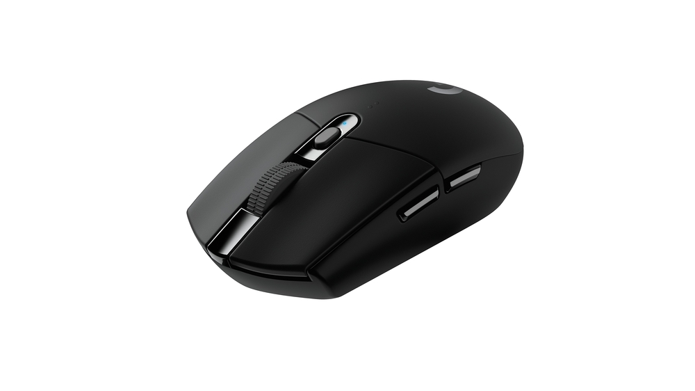 موس لاجیتک g350 که rgb ندارد و در صفحهای سفید قرار گرفته است