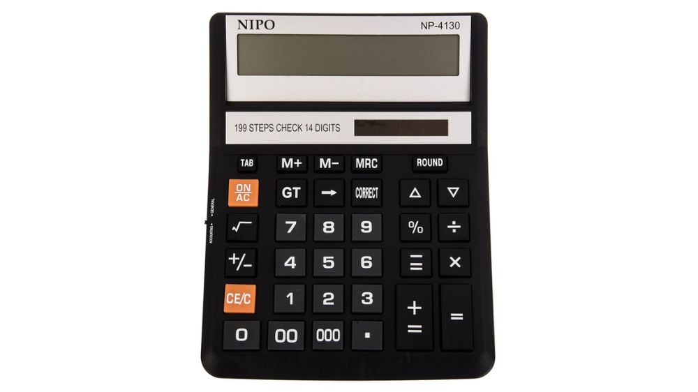 ماشین حساب مدل NP 4130 از برند نیپو به رنگ مشکی و نقرهای