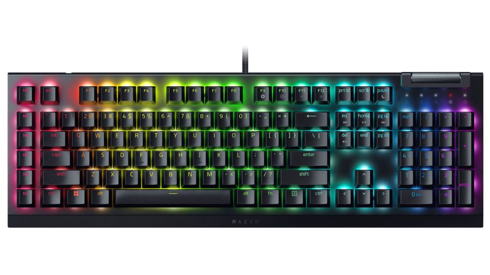 کیبورد مدل Blackwidow V4 X از برند ریزر به رنگ مشکی با نورپردازی rgb