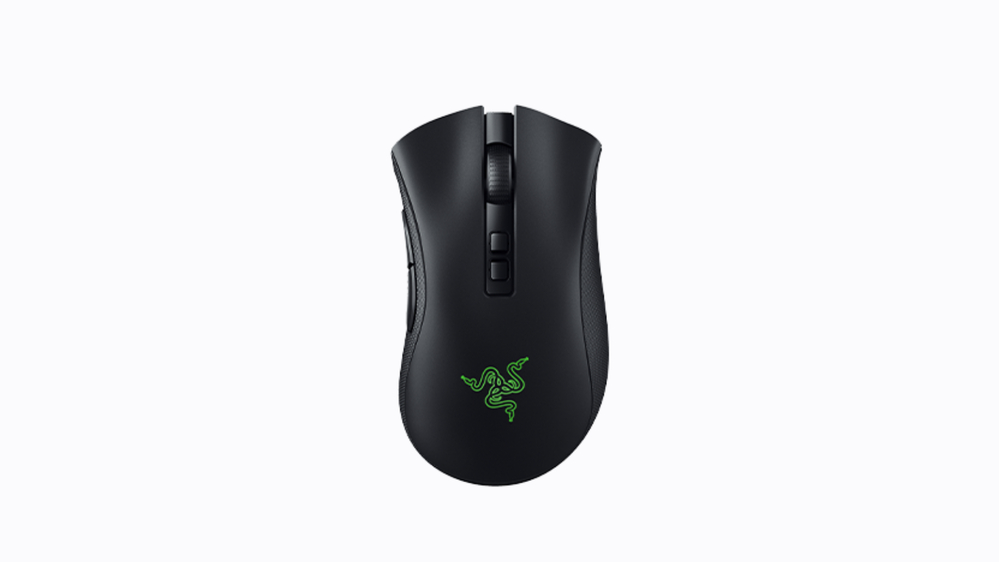 آلت: موس razer deathadder v2 pro wireless که در پس زمینه سفید قرار گرفته است