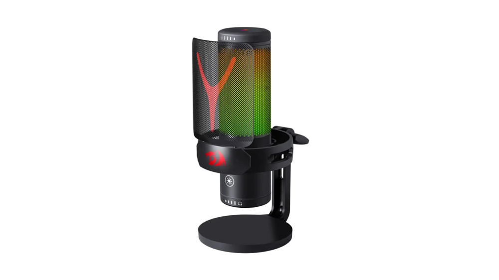 میکروفون گیمینگ مدل Fenris GM301 از برند ردراگون به رنگ مشکی با نورپردازی rgb به همراه پاپ فیلتر متصل
