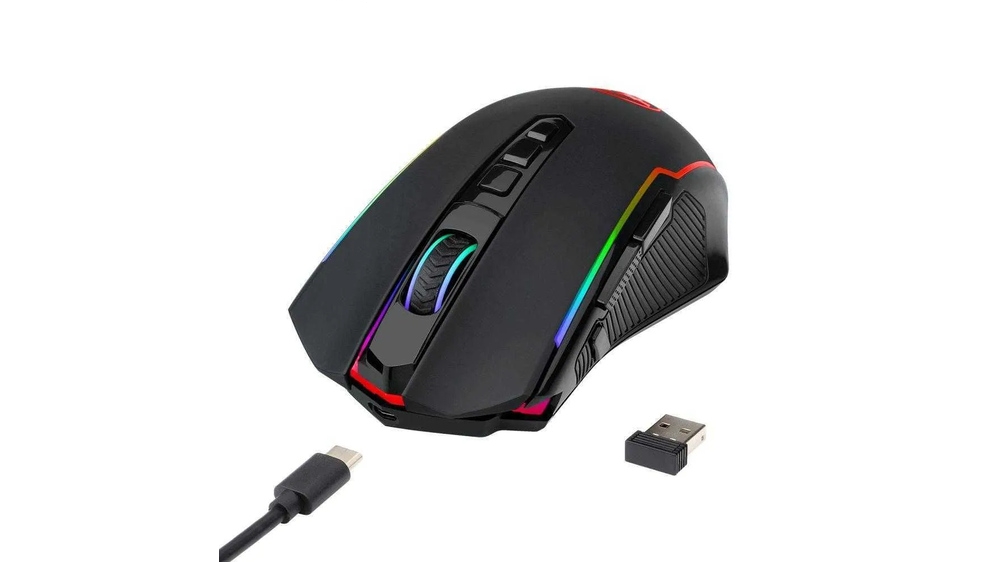 موس ردراگون مدل M910-KS به همراه کابل یو اس بی و دانگل با پسزمینه سفید