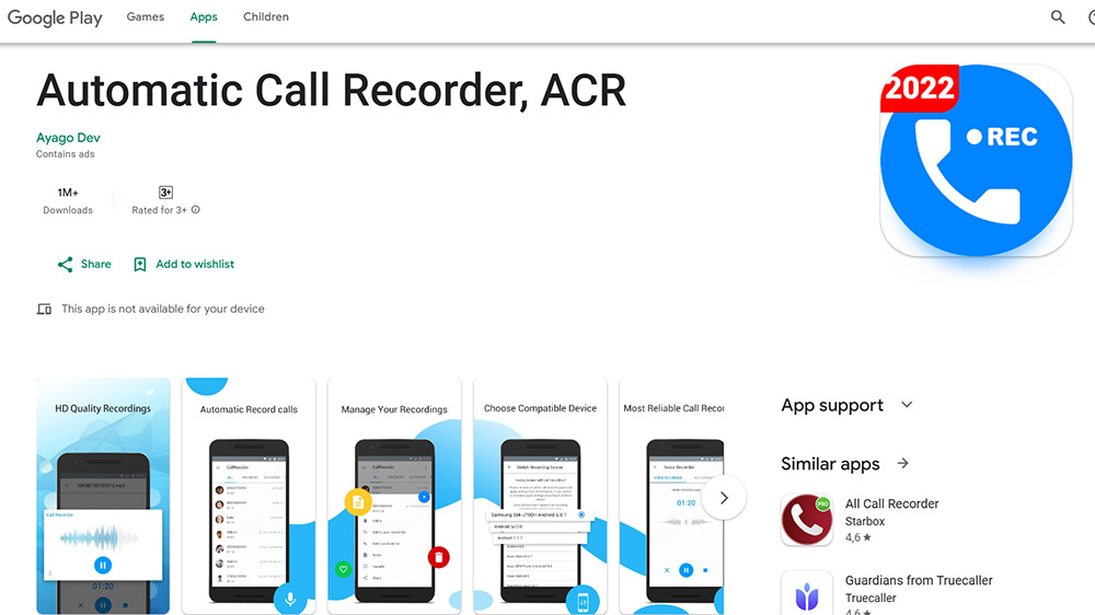 اسکرین شات در حال نمایش صفحه گوگل پلی برنامه ACR