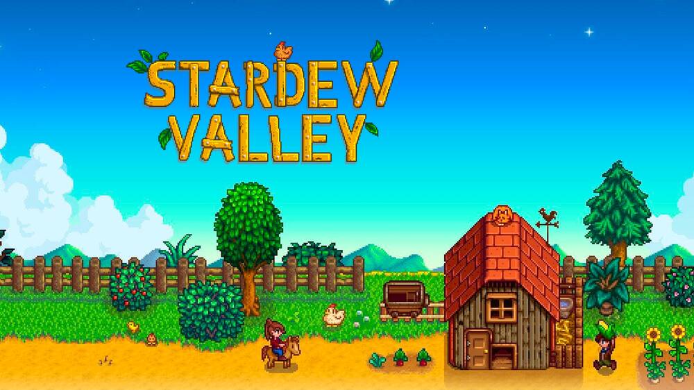 پوستر بازی stardew valley که مزرعه ابتدایی بازی را نشان میدهد