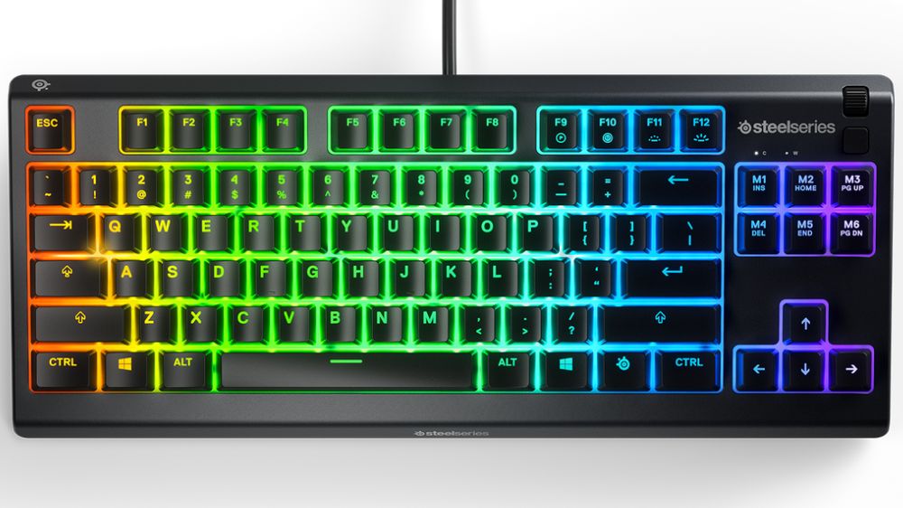 کیبورد مکانیکال گیمینگ مدل APEX 3 Whisper Quiet Switches از برند استیل سریز به رنگ مشکی با نورپردازی rgb