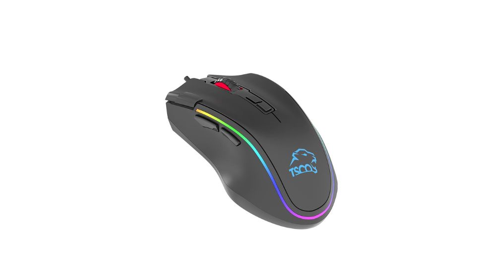 موس گیمینگ تسکو GM 2025 با نورپردازی RGB و پسزمینه سفید رنگ