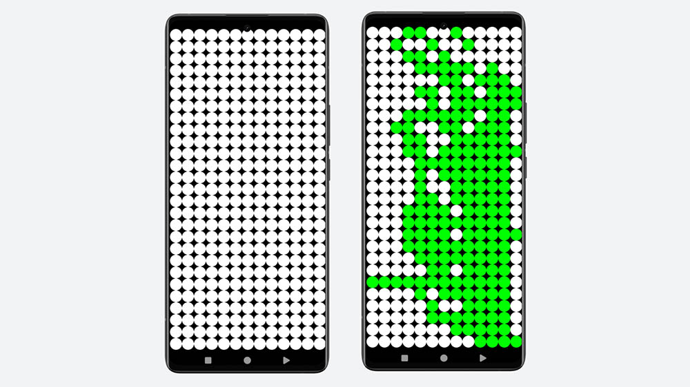 دو گوشی شیائومی در حال نمایش محیط برنامه Touchscreen Test