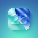 لوگو سیستم عامل iOS 26 در پس‌زمینه گرادینت سبز و آبی
