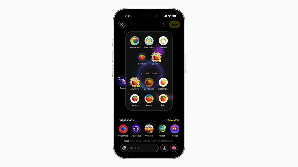 گوشی آیفون در حال نمایش قابلیت Image Playground سیستمعامل iOS 26