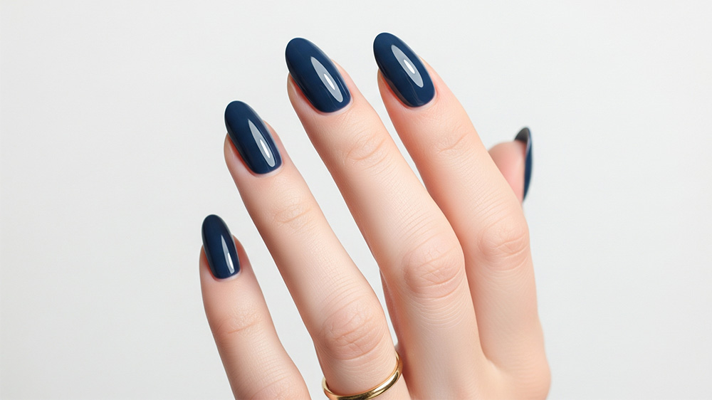 مدل ژلیش ناخن با لاک آبی میدنایت