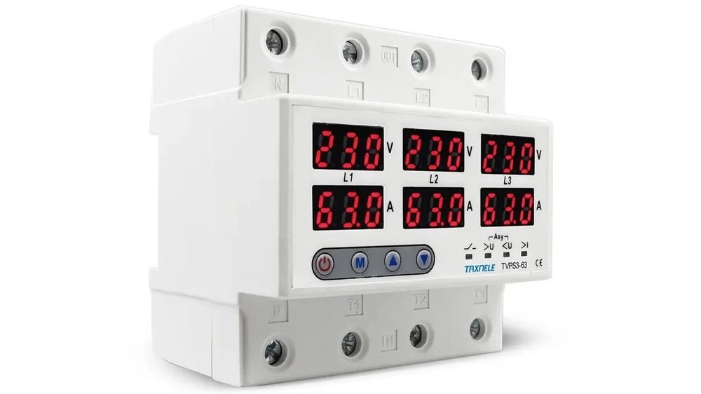 محافظ ولتاژ تکسنله مدل سه فاز TVPS3-63 به رنگ سفید با نمایشگر دیجیتال