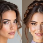 دو دختر با موهای شکلاتی عسلی شنیون شده