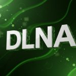 تایپوگرافی سفید DLNA در پس‌زمینه سبز با فضای تکنولوژی پیشرفته