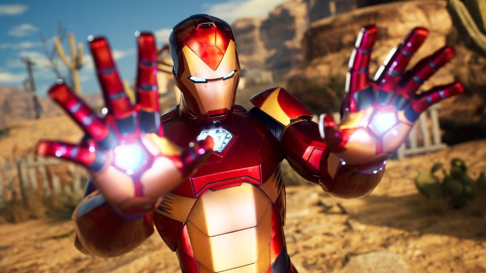 آیرو ن من در حال شلیک انرژی در بازی Marvel's Midnight Suns