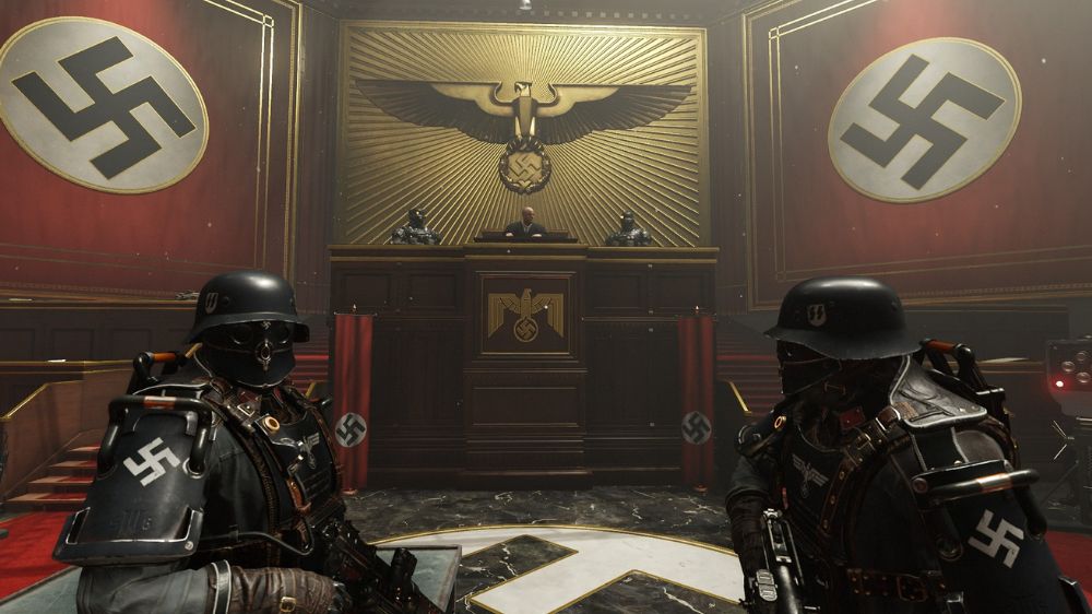دو سرباز نازی در دادگاه داخل بازی Wolfenstein 2 The New Colossus